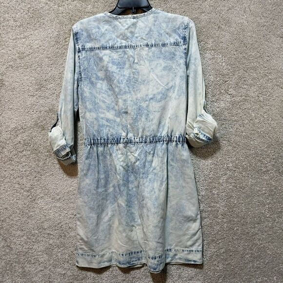 Chico's NWT Dynamic Denim Long Jean Jacket Women's XS Acid Wash Drawstring Snap - Picture 9 of 13